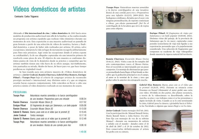 Díptico «Vídeos domésticos de artistas» editado por DA2 (interior)